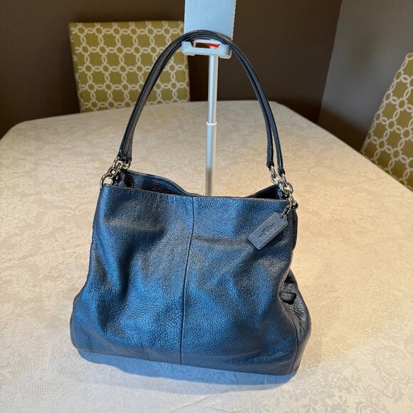 Coach Lexy Shoulder Bag Pebble Leather Metallic Blue - Picture 2 of 15